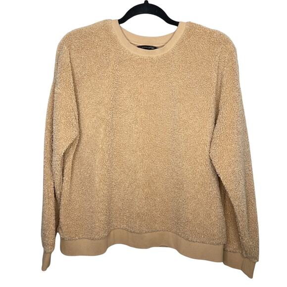 BANANA REPUBLIC / tan brown cozy teddy sherpa pullover sweatshirt / M - Picture 1 of 8